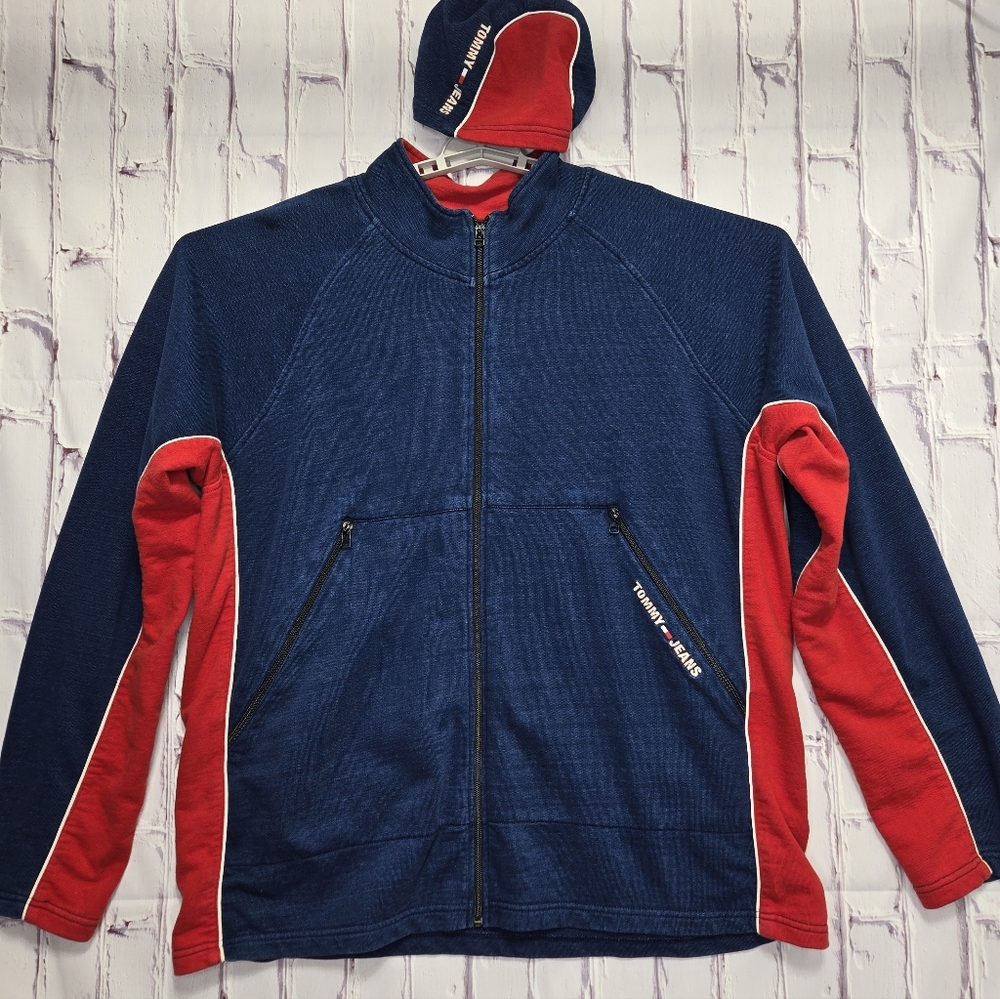 Y2KTommy‎ Hilfiger Full Zip Lightweight Jacket Mens Sz XXL  Beenie Hat Blue Red